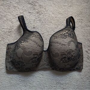 Cacique Lane Bryant Lace Balconette Bra Black Nude Tan Size 42G Floral Mesh Back